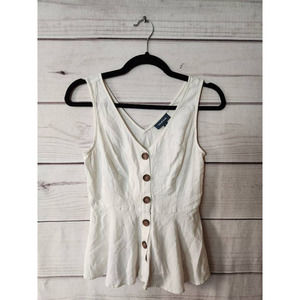Modcloth Womens Peplum Top White Sleeveless V Neck Buttons Viscose‎ Blend S